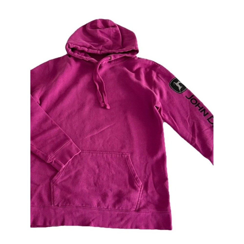 John Deere Women's L Pink Hoodie Sweatshirt Logo Sleeve